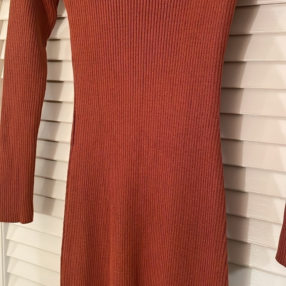 Knit RUST Fitted Zipper Ribbed Sweater Zip Front Onesie Jumpsuit - Picture 4 of 8